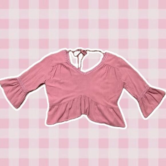 DMonas Pink Bohemian Hippie Cropped Ruffle Peasant Blouse Size Medium - Picture 1 of 11
